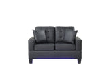 Genesis 55.5"W Black PVC Fabric Loveseat with LED Lights, USB Charger, Tufted Cushions