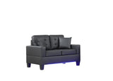 Genesis 55.5"W Black PVC Fabric Loveseat with LED Lights, USB Charger, Tufted Cushions