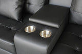 Genesis 85"W Black PVC Fabric Sofa with LED Lights, USB Charger, Storage Console, Cupholders, Tufted Cushions