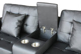 Genesis 85"W Black PVC Fabric Sofa with LED Lights, USB Charger, Storage Console, Cupholders, Tufted Cushions