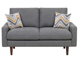 Abella Mid-Century Modern Dark Gray Woven Fabric Loveseat Couch with USB Charging Ports & Pillows