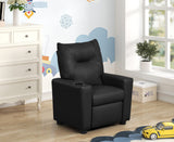 Perline 23"W Black PVC Fabric Kids Recliner Chair with Cupholder