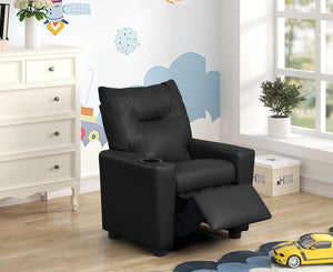 Perline 23"W Black PVC Fabric Kids Recliner Chair with Cupholder