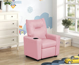 Perline 23"W Pink PVC Fabric Kids Recliner Chair with Cupholder