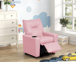 Perline 23"W Pink PVC Fabric Kids Recliner Chair with Cupholder