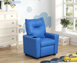 Perline 23"W Blue PVC Fabric Kids Recliner Chair with Cupholder