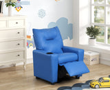 Perline 23"W Blue PVC Fabric Kids Recliner Chair with Cupholder