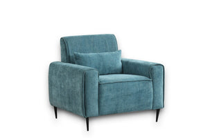 Valentina 38.5"W Blue Chenille Chair with Metal Legs and Throw Pillow