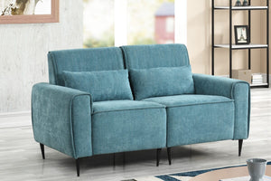 Valentina 62"W Blue Chenille Loveseat with Metal Legs and Throw Pillows