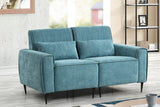 Valentina 62"W Blue Chenille Loveseat with Metal Legs and Throw Pillows