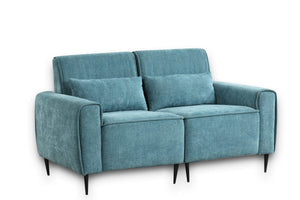 Valentina 62"W Blue Chenille Loveseat with Metal Legs and Throw Pillows