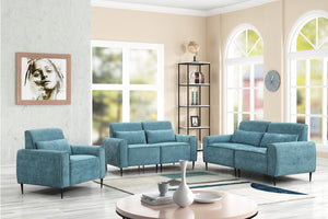 Valentina 74"W Blue Chenille Sofa Loveseat Chair Living Room Set