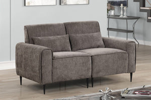 Valentina 62"W Gray Chenille Loveseat with Metal Legs and Throw Pillows