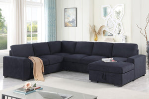 Selene II 117.5"W Dark Gray Woven Fabric Sleeper Sectional Sofa with Right-Facing Storage Chaise