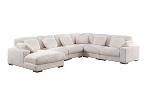 Nadine 155.5"W Beige Corduroy Corner Sectional Sofa with Left-Facing Chaise