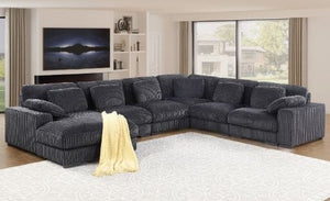 Nadine 155.5"W Dark Gray Corduroy Corner Sectional Sofa with Left-Facing Chaise