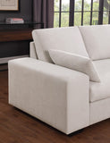 Joshua 100"W Beige Woven Fabric Sectional Sofa with Right Facing Chaise and Console Ottoman