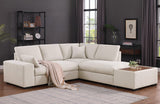 Joshua 100"W Beige Woven Fabric Sectional Sofa with Right Facing Chaise and Console Ottoman