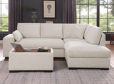 Joshua 100"W Beige Woven Fabric Sectional Sofa with Right Facing Chaise and Console Ottoman