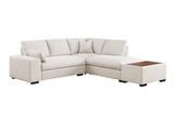 Joshua 100"W Beige Woven Fabric Sectional Sofa with Right Facing Chaise and Console Ottoman