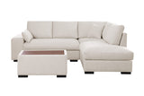 Joshua 100"W Beige Woven Fabric Sectional Sofa with Right Facing Chaise and Console Ottoman