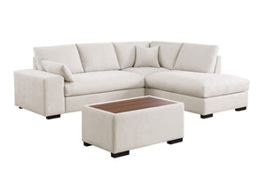 Joshua 100"W Beige Woven Fabric Sectional Sofa with Right Facing Chaise and Console Ottoman