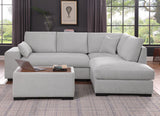 Joshua 100"W Light Gray Woven Fabric Sectional Sofa with Right Facing Chaise and Console Ottoman