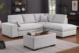 Joshua 100"W Light Gray Woven Fabric Sectional Sofa with Right Facing Chaise and Console Ottoman