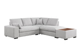 Joshua 100"W Light Gray Woven Fabric Sectional Sofa with Right Facing Chaise and Console Ottoman