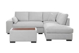 Joshua 100"W Light Gray Woven Fabric Sectional Sofa with Right Facing Chaise and Console Ottoman