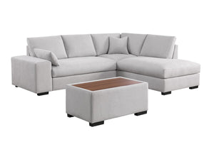 Joshua 100"W Light Gray Woven Fabric Sectional Sofa with Right Facing Chaise and Console Ottoman