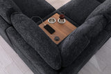 Celine 141.5"W Dark Gray Chenille Fabric Corner Sectional Sofa with Right-Facing Chaise, Cupholders, and Charging Ports