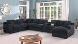 Celine 141.5"W Dark Gray Chenille Fabric Corner Sectional Sofa with Right-Facing Chaise, Cupholders, and Charging Ports