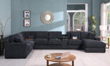 Celine 141.5"W Dark Gray Chenille Fabric Corner Sectional Sofa with Right-Facing Chaise, Cupholders, and Charging Ports