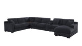 Celine 141.5"W Dark Gray Chenille Fabric Corner Sectional Sofa with Right-Facing Chaise, Cupholders, and Charging Ports