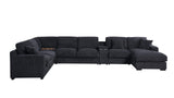 Celine 141.5"W Dark Gray Chenille Fabric Corner Sectional Sofa with Right-Facing Chaise, Cupholders, and Charging Ports