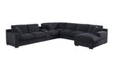 Celine 141.5"W Dark Gray Chenille Fabric Corner Sectional Sofa with Right-Facing Chaise, Cupholders, and Charging Ports