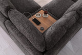 Celine 141.5"W Gray Chenille Fabric Corner Sectional Sofa with Right-Facing Chaise, Cupholders, and Charging Ports