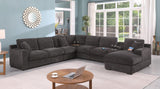 Celine 141.5"W Gray Chenille Fabric Corner Sectional Sofa with Right-Facing Chaise, Cupholders, and Charging Ports