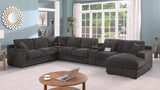 Celine 141.5"W Gray Chenille Fabric Corner Sectional Sofa with Right-Facing Chaise, Cupholders, and Charging Ports