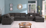 Celine 141.5"W Gray Chenille Fabric Corner Sectional Sofa with Right-Facing Chaise, Cupholders, and Charging Ports