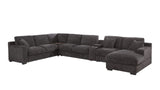 Celine 141.5"W Gray Chenille Fabric Corner Sectional Sofa with Right-Facing Chaise, Cupholders, and Charging Ports