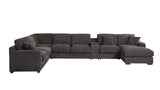 Celine 141.5"W Gray Chenille Fabric Corner Sectional Sofa with Right-Facing Chaise, Cupholders, and Charging Ports