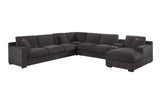 Celine 141.5"W Gray Chenille Fabric Corner Sectional Sofa with Right-Facing Chaise, Cupholders, and Charging Ports