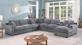 Celine 141.5"W Light Gray Chenille Fabric Corner Sectional Sofa with Right-Facing Chaise, Cupholders, and Charging Ports