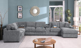 Celine 141.5"W Light Gray Chenille Fabric Corner Sectional Sofa with Right-Facing Chaise, Cupholders, and Charging Ports