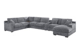 Celine 141.5"W Light Gray Chenille Fabric Corner Sectional Sofa with Right-Facing Chaise, Cupholders, and Charging Ports