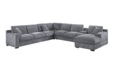 Celine 141.5"W Light Gray Chenille Fabric Corner Sectional Sofa with Right-Facing Chaise, Cupholders, and Charging Ports