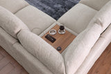 Celine 141.5"W Beige Chenille Fabric Corner Sectional Sofa with Right-Facing Chaise, Cupholders, and Charging Ports