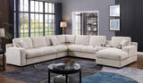 Celine 141.5"W Beige Chenille Fabric Corner Sectional Sofa with Right-Facing Chaise, Cupholders, and Charging Ports